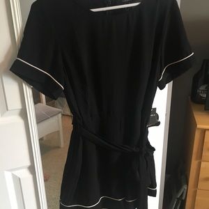 Black tie waist romper.